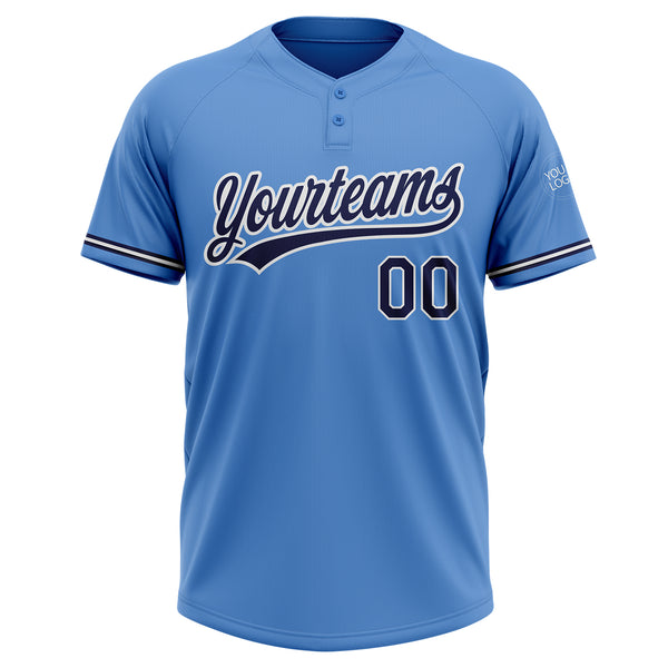 Custom Powder Blue Navy-White Two-Button Unisex Softball Jersey