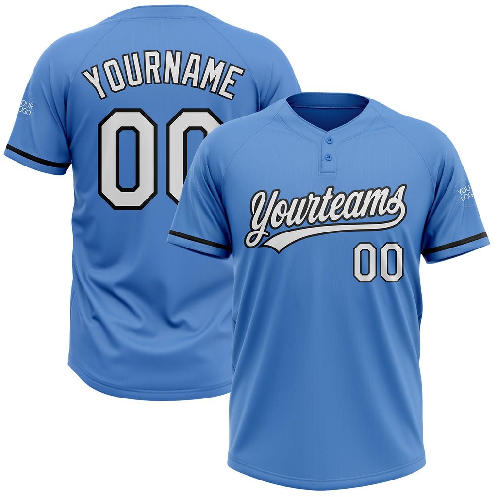 Custom Powder Blue White-Black Two-Button Unisex Softball Jersey