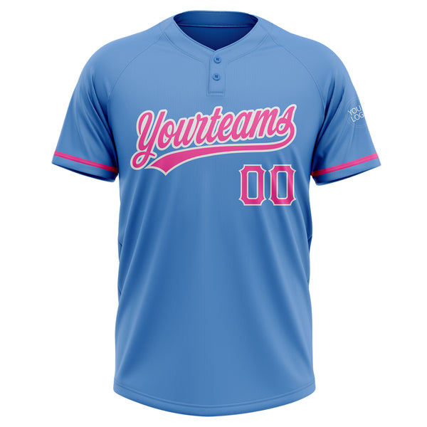 Custom Powder Blue Pink-White Two-Button Unisex Softball Jersey