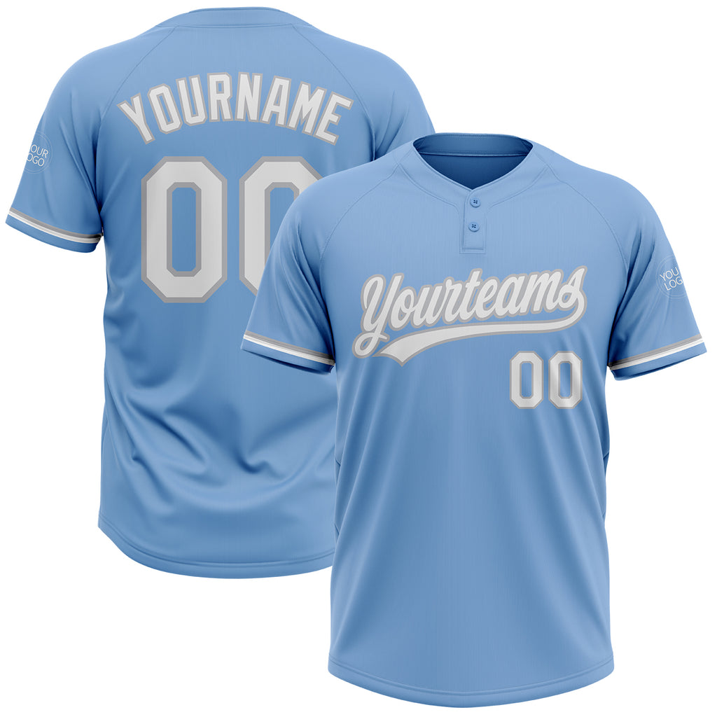 Custom Light Blue White-Gray Two-Button Unisex Softball Jersey