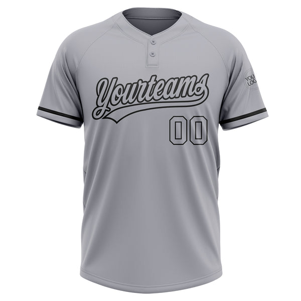 Custom Gray Black Two-Button Unisex Softball Jersey