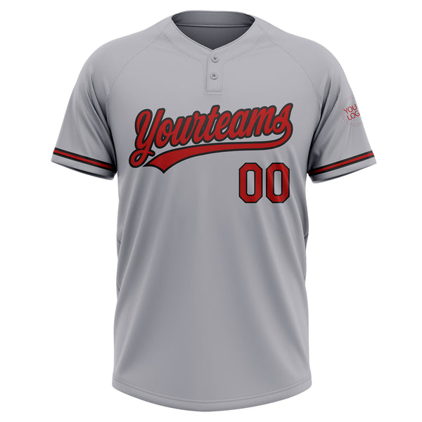 Custom Gray Red-Black Two-Button Unisex Softball Jersey