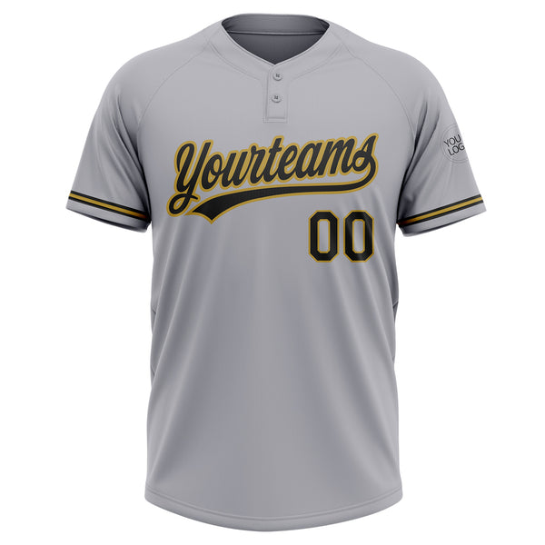Custom Gray Black-Old Gold Two-Button Unisex Softball Jersey