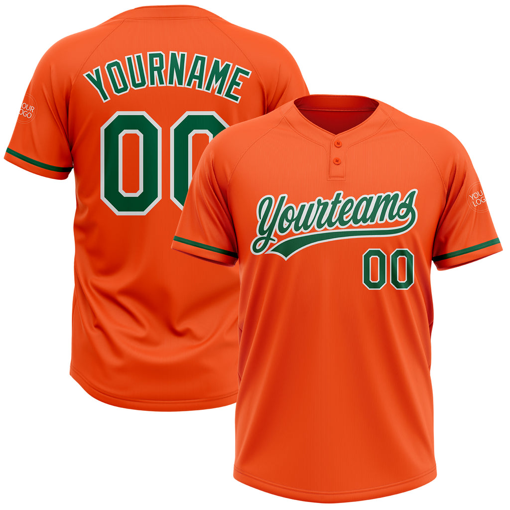 Custom Orange Kelly Green-White Two-Button Unisex Softball Jersey