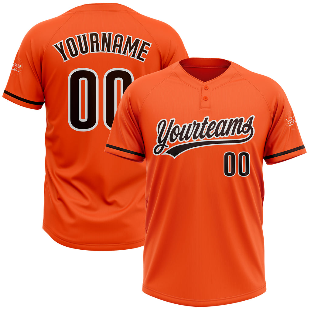 Custom Orange Brown-White Two-Button Unisex Softball Jersey