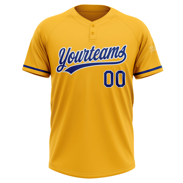 Custom Gold Royal-White Two-Button Unisex Softball Jersey