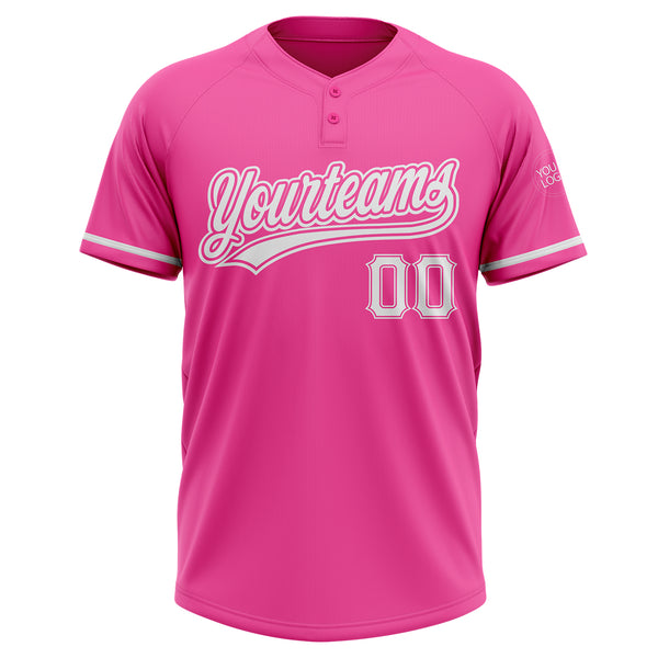 Custom Pink White Two-Button Unisex Softball Jersey