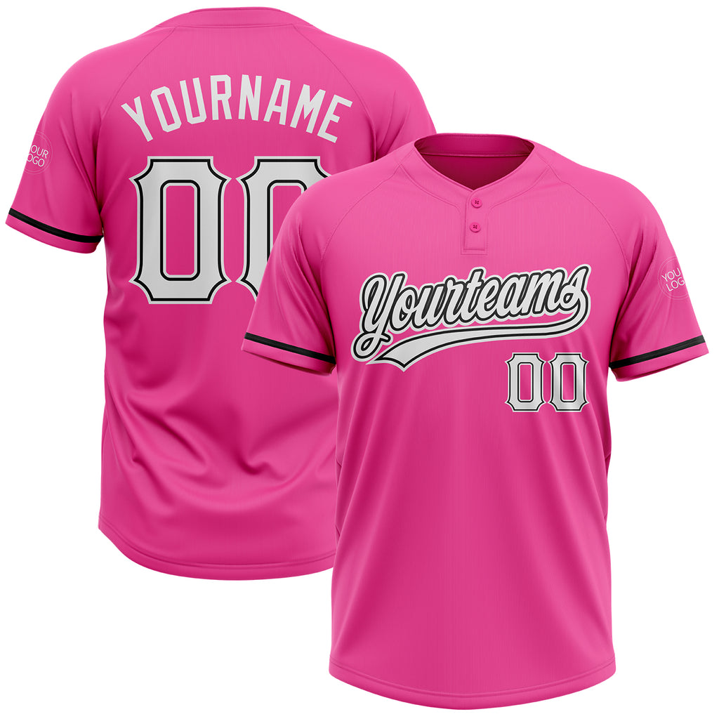 Custom Pink White-Black Two-Button Unisex Softball Jersey