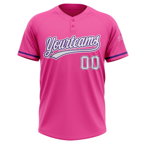 Custom Pink White-Purple Two-Button Unisex Softball Jersey