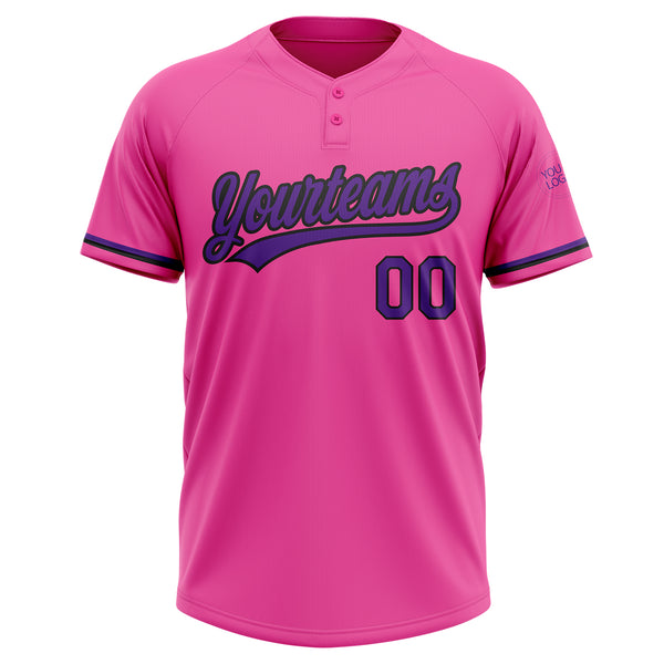 Custom Pink Purple-Black Two-Button Unisex Softball Jersey