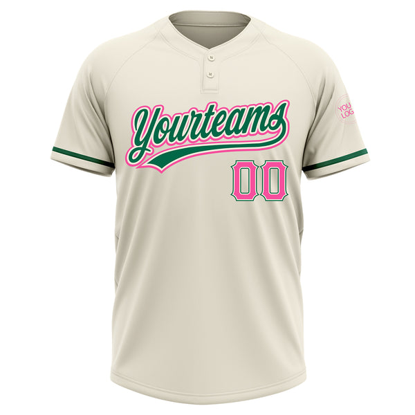 Custom Cream Pink-Kelly Green Two-Button Unisex Softball Jersey
