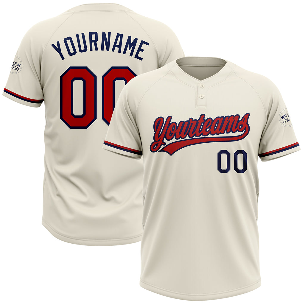 Custom Cream Red-Navy Two-Button Unisex Softball Jersey