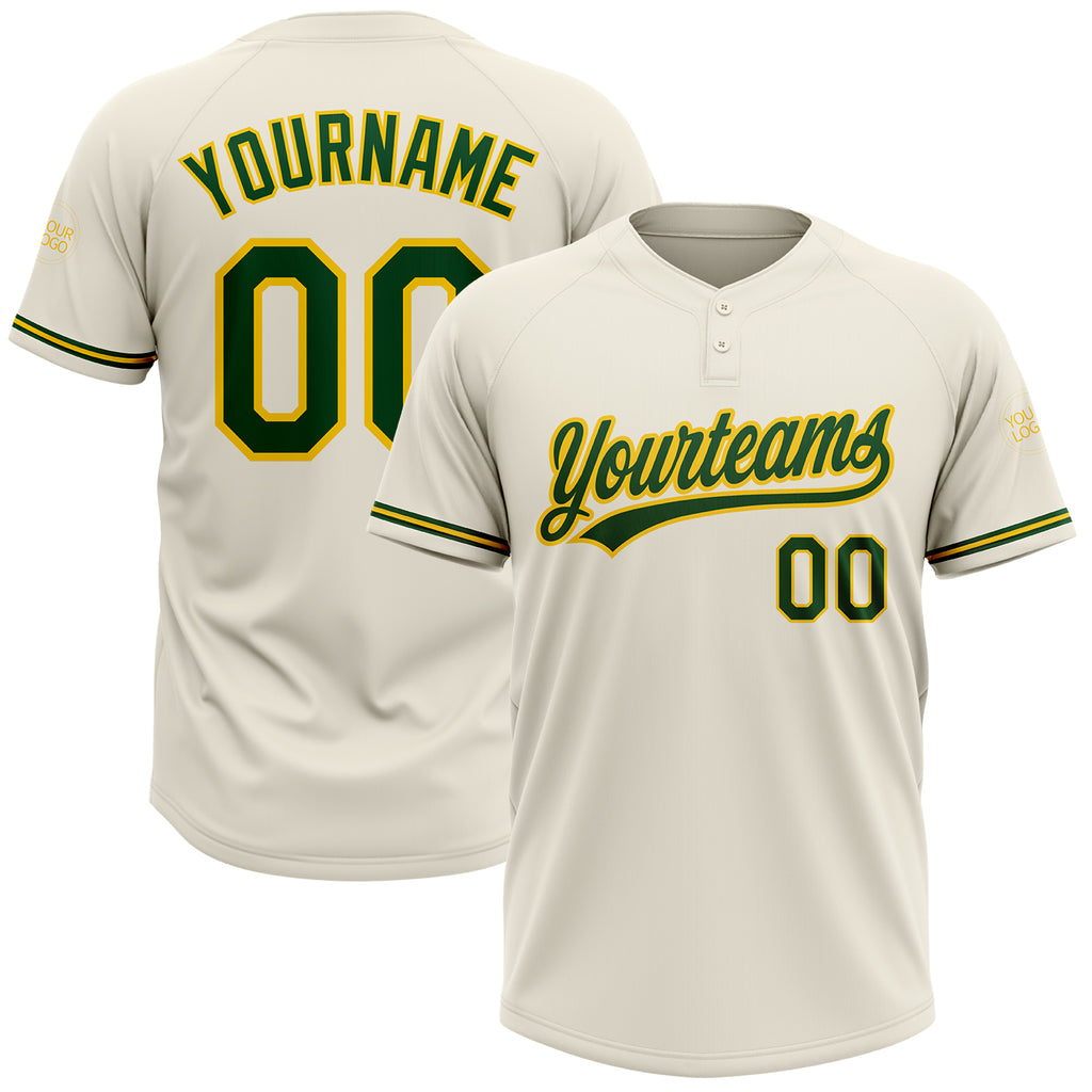 Custom Cream Green-Yellow Two-Button Unisex Softball Jersey