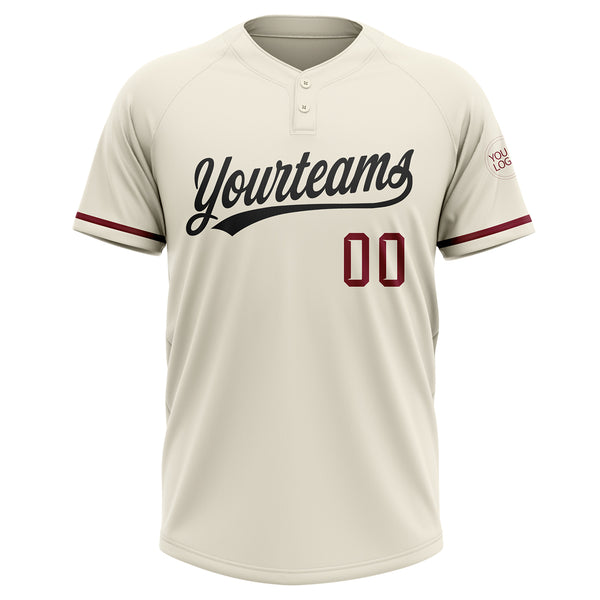 Custom Cream Black-Crimson Two-Button Unisex Softball Jersey