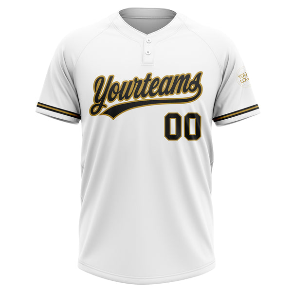 Custom White Black-Old Gold Two-Button Unisex Softball Jersey