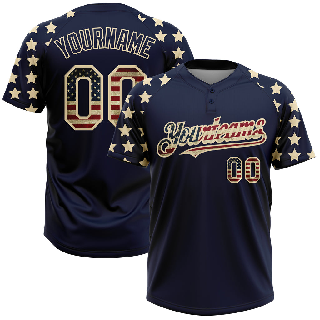 Custom Navy Vintage USA Flag-Cream 3D American Flag Fashion Two-Button Unisex Softball Jersey