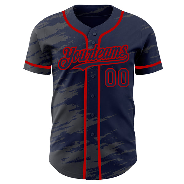 Custom Navy Steel Gray Splash Ink Red Authentic Baseball Jersey