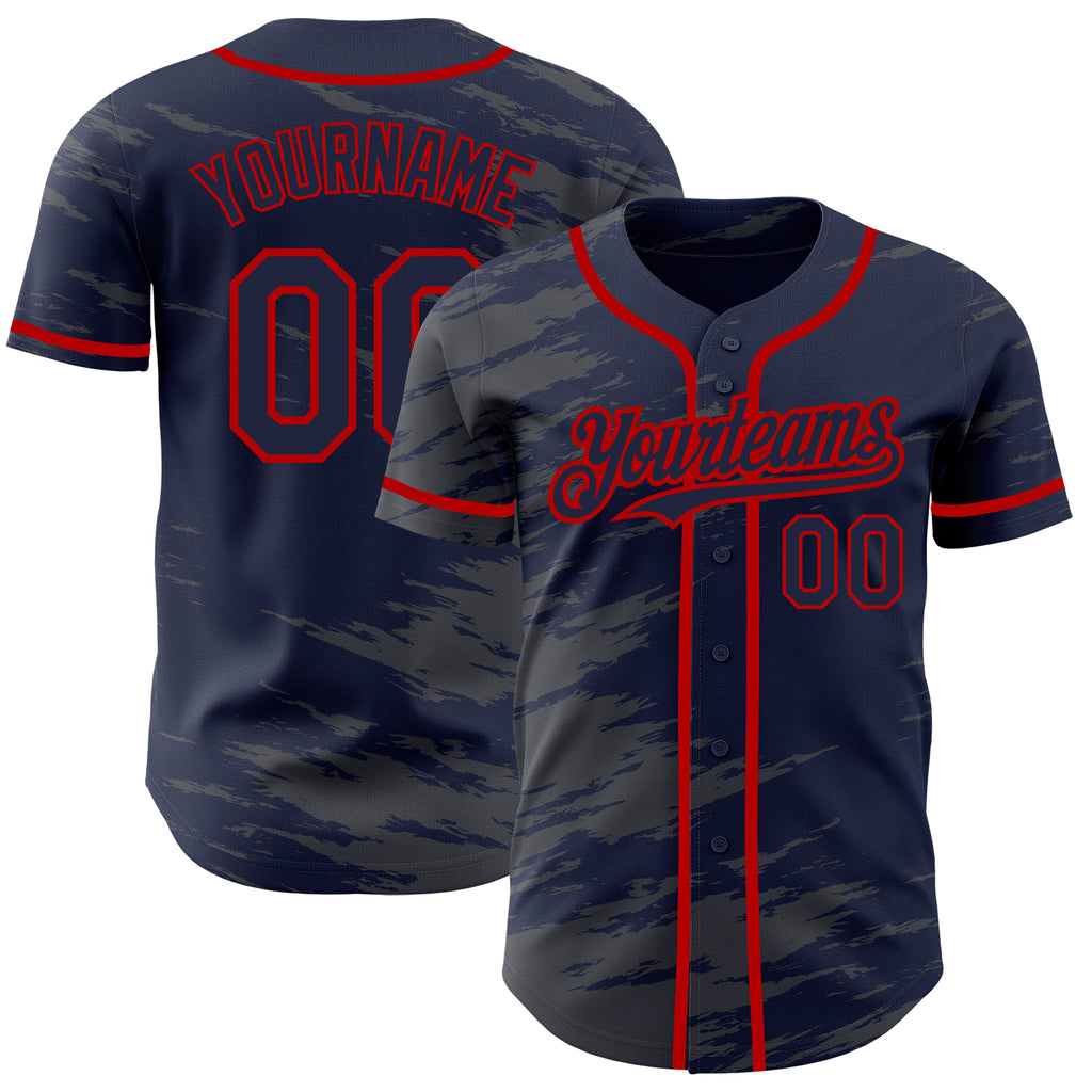 Custom Navy Steel Gray Splash Ink Red Authentic Baseball Jersey