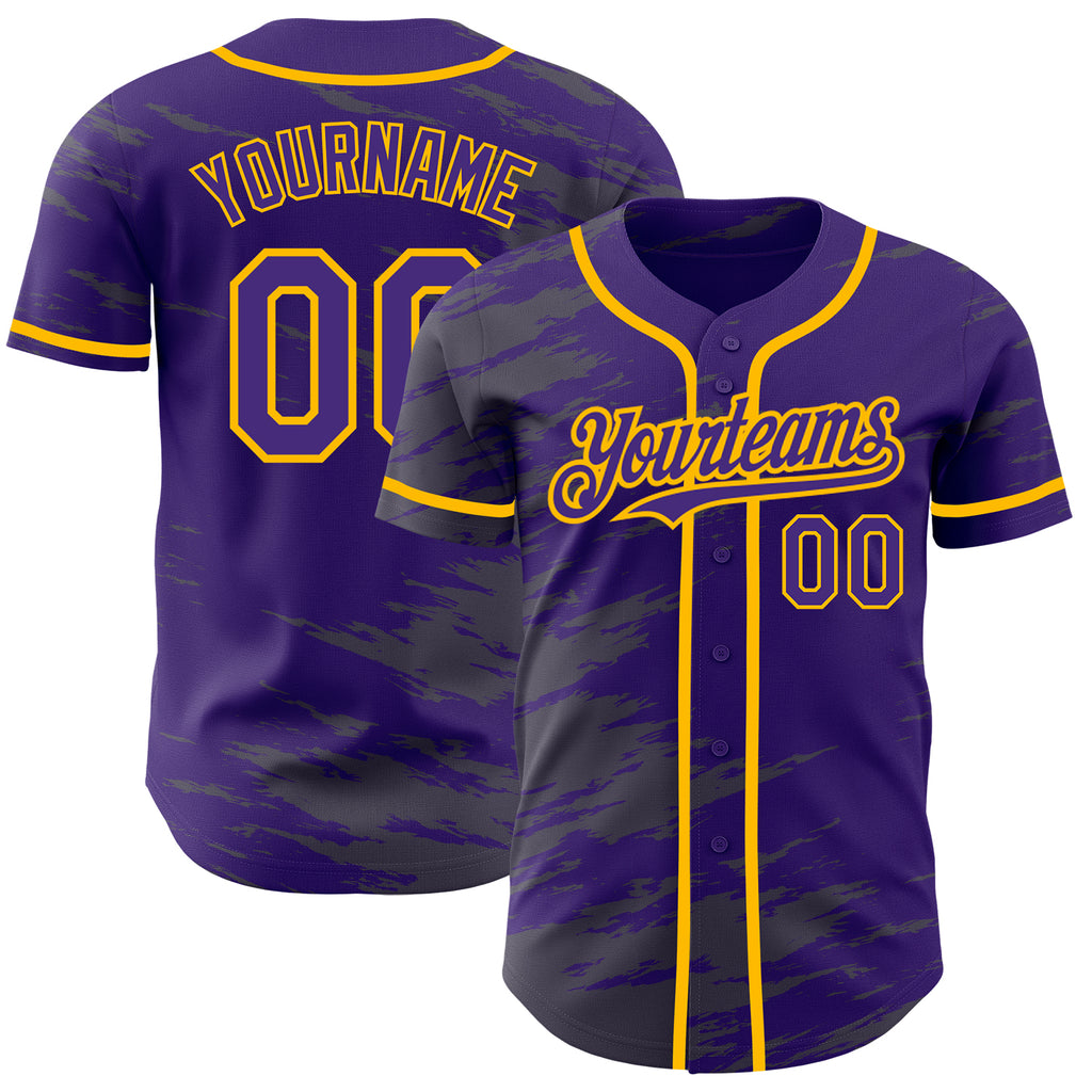 Custom Purple Steel Gray Splash Ink Gold Authentic Baseball Jersey