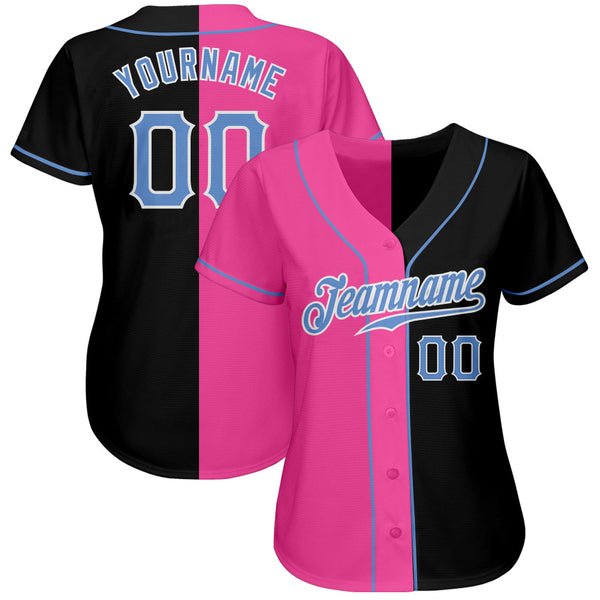 Custom Black Light Blue-Pink Authentic Split Fashion Baseball Jersey