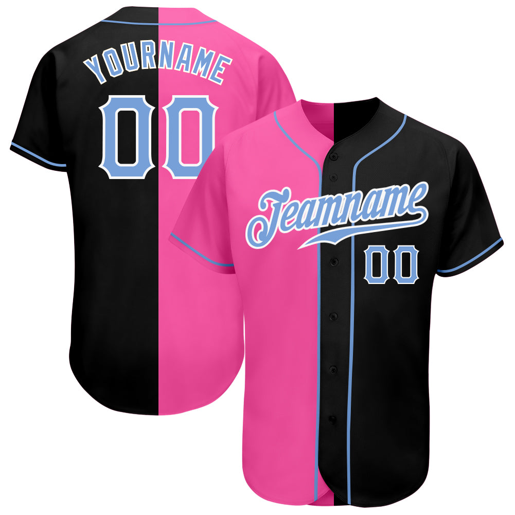 Custom Black Light Blue-Pink Authentic Split Fashion Baseball Jersey