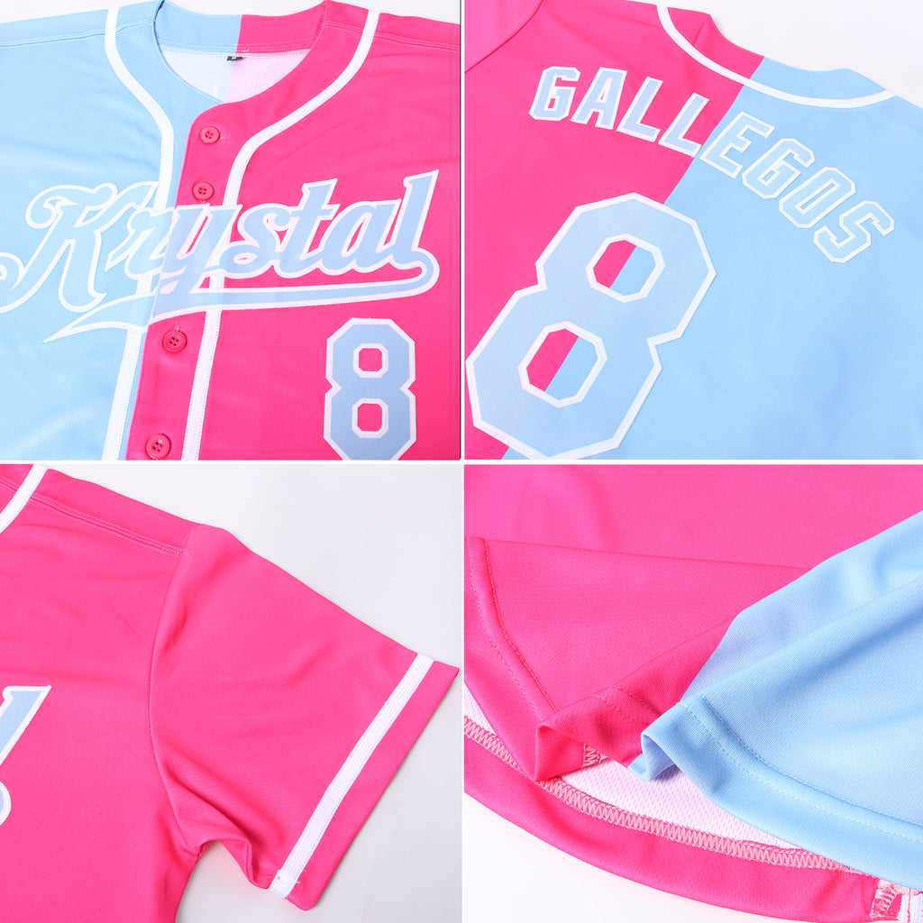 Custom Light Blue Pink-White Authentic Baseball Jersey