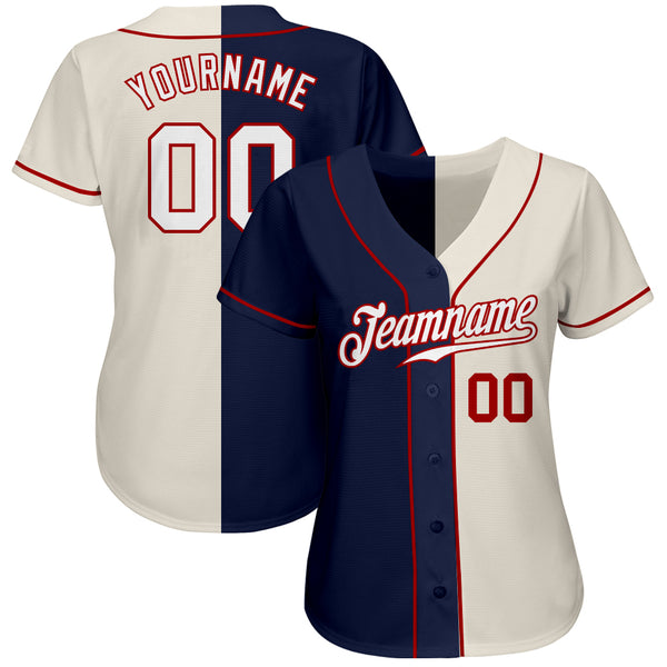 Custom Cream White-Navy Authentic Split Fashion Baseball Jersey