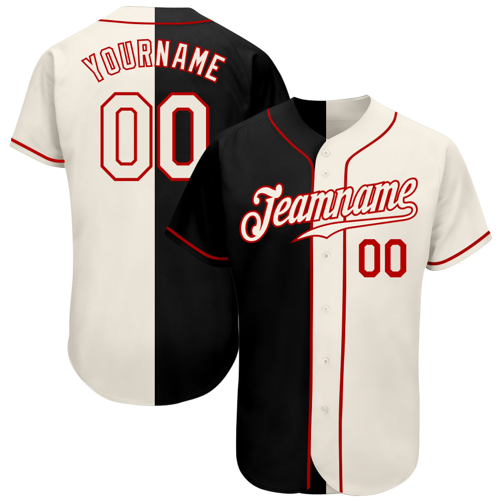 Custom Black Cream-Red Authentic Split Fashion Baseball Jersey