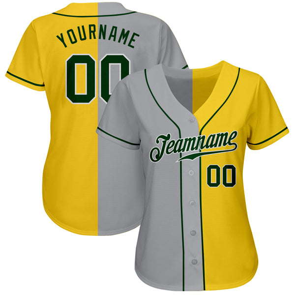 Custom Yellow Green-Gray Authentic Split Fashion Baseball Jersey