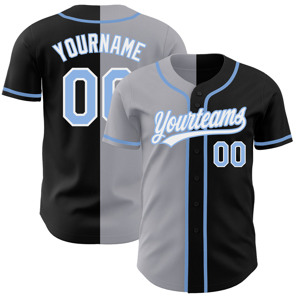 Custom Black Light Blue-Gray Authentic Split Fashion Baseball Jersey