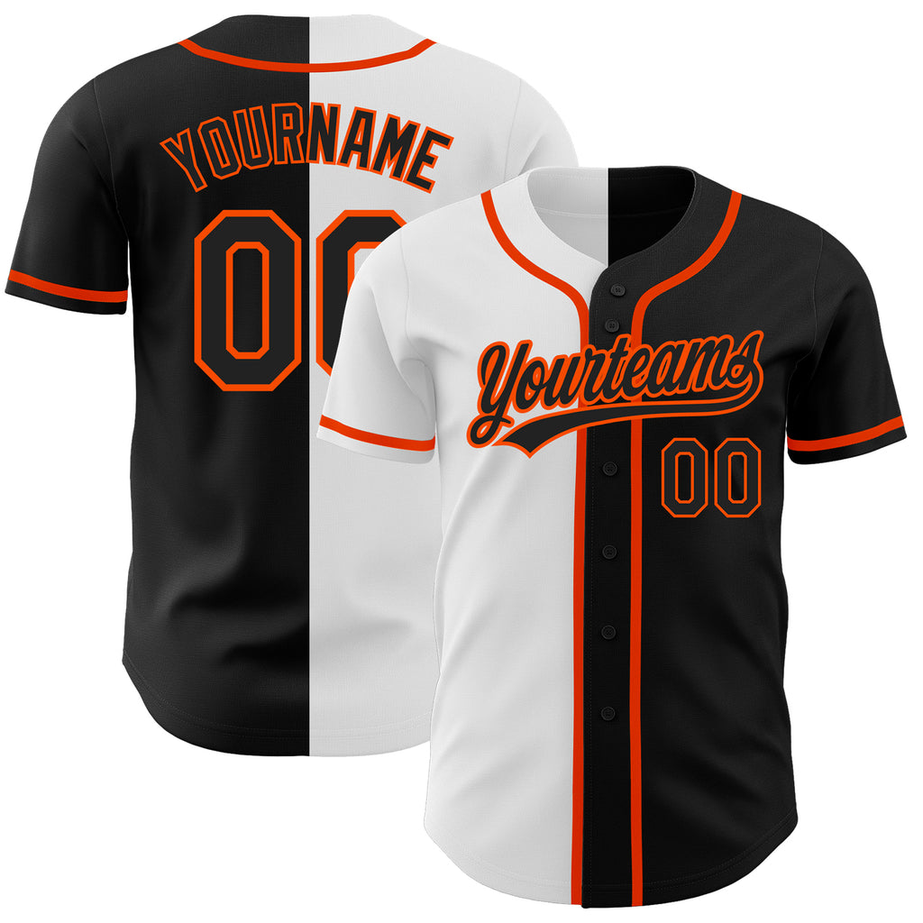 Custom Black Black White-Orange Authentic Split Fashion Baseball Jersey