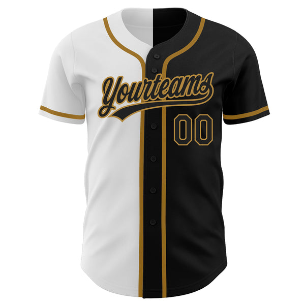 Custom Black Black White-Old Gold Authentic Split Fashion Baseball Jersey