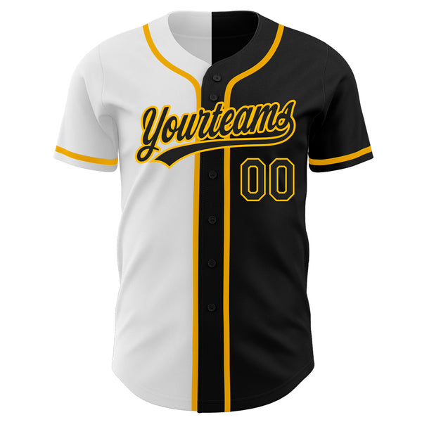 Custom Black Black White-Gold Authentic Split Fashion Baseball Jersey