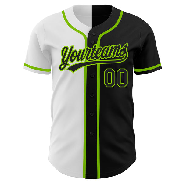 Custom Black Black White-Neon Green Authentic Split Fashion Baseball Jersey