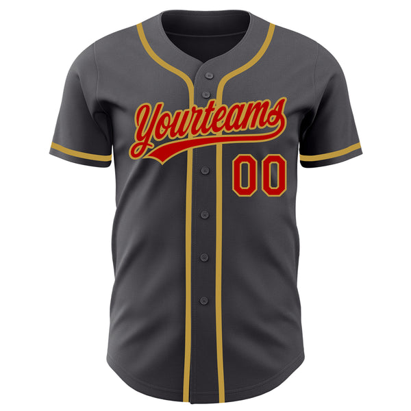 Custom Steel Gray Red-Old Gold Authentic Baseball Jersey