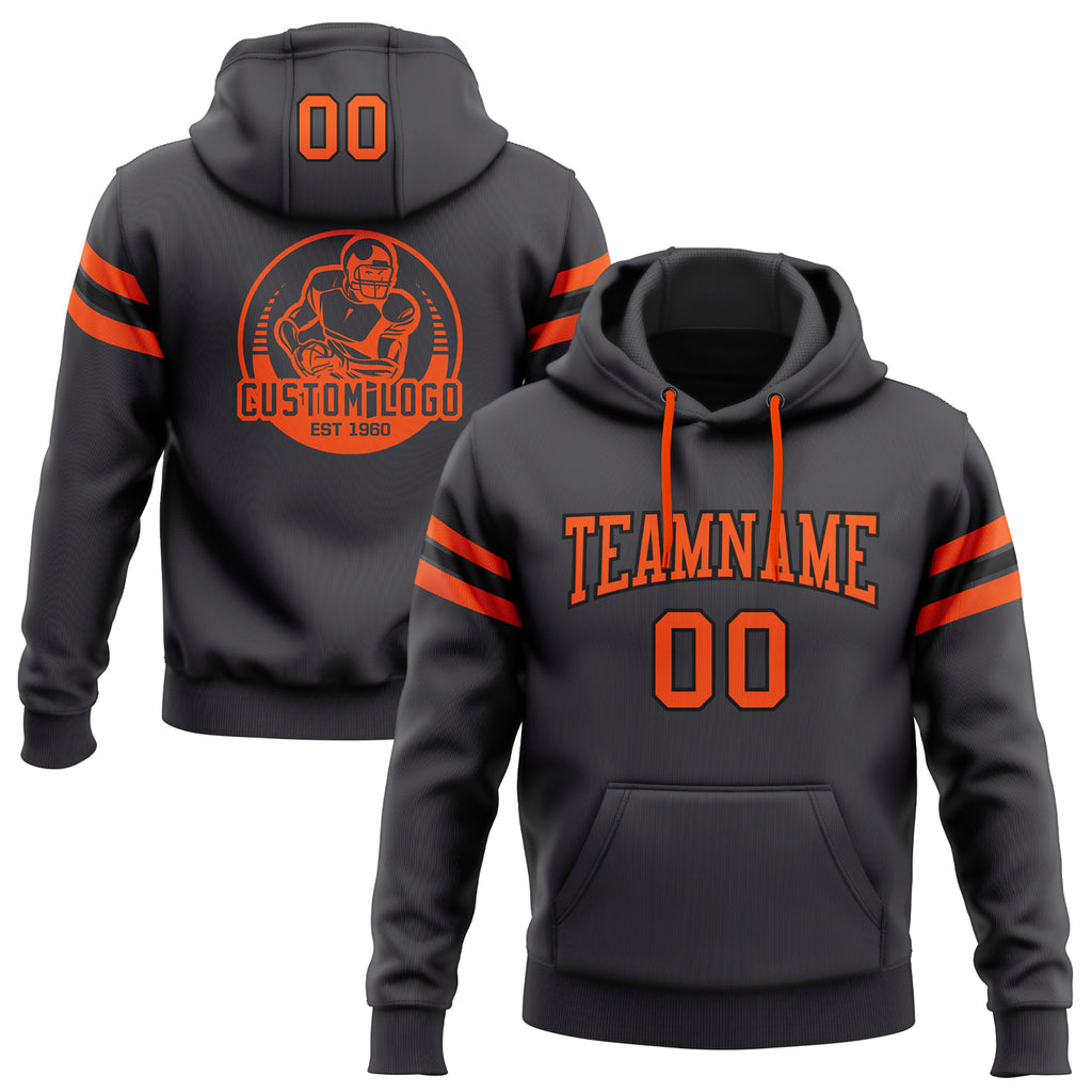 Custom Stitched Steel Gray Orange-Black Football Pullover Sweatshirt Hoodie