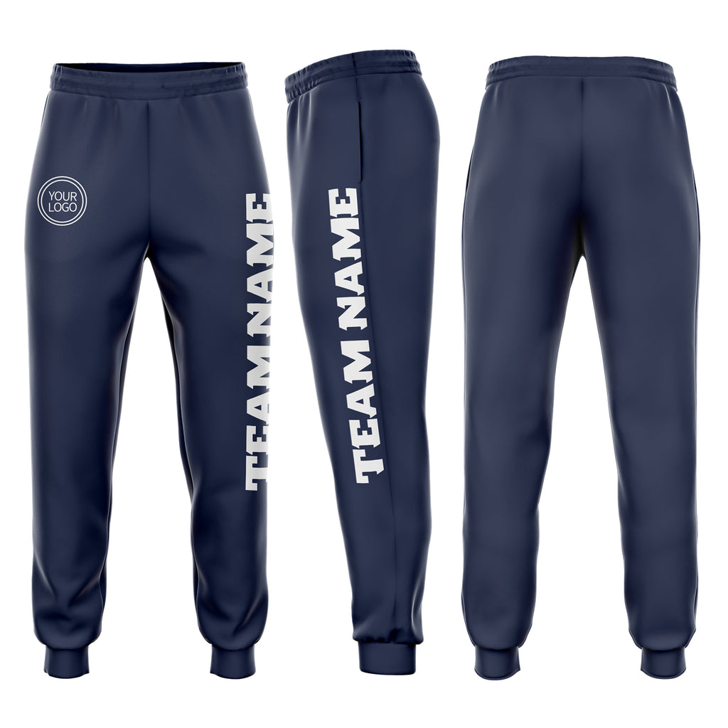 Custom Navy White Fleece Jogger Sweatpants