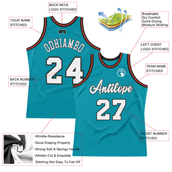 Custom Teal White-Orange Authentic Throwback Basketball Jersey