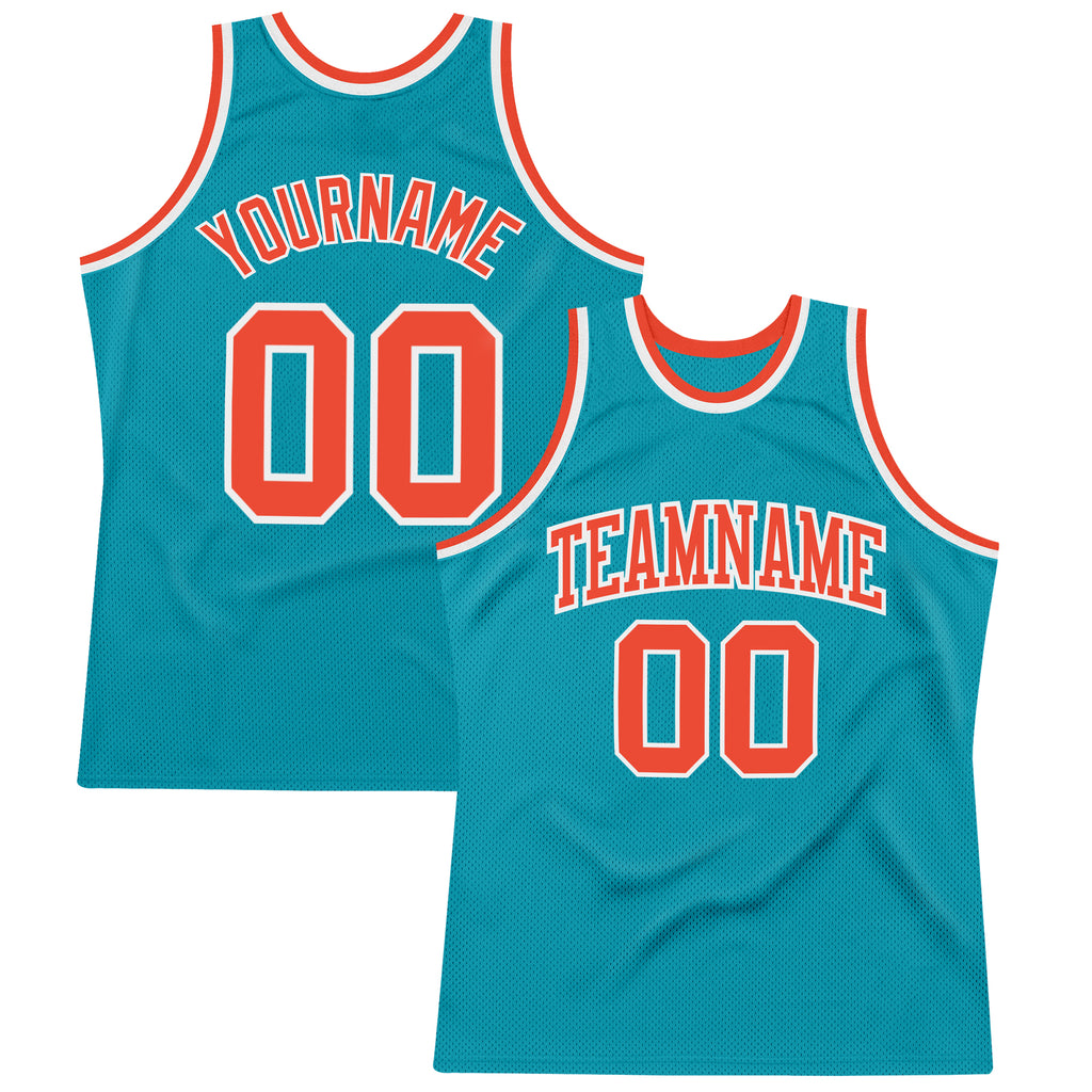 Custom Teal Orange-White Authentic Throwback Basketball Jersey