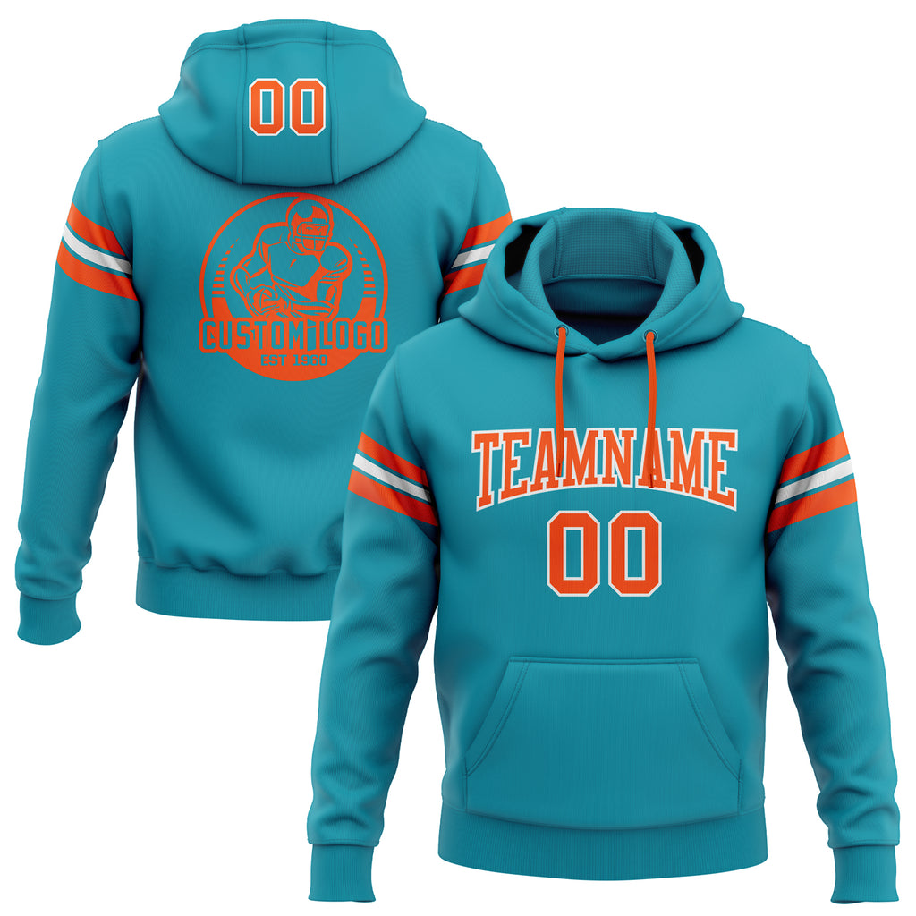 Custom Stitched Teal Orange-White Football Pullover Sweatshirt Hoodie