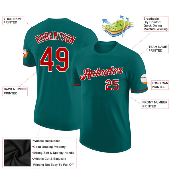 Custom Teal Red-White Performance T-Shirt