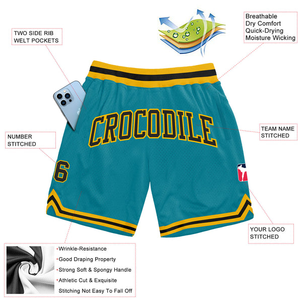 Custom Teal Black-Gold Authentic Throwback Basketball Shorts
