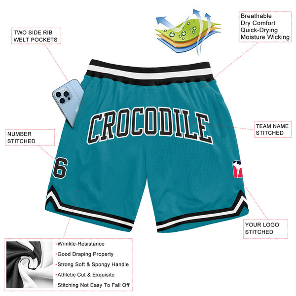 Custom Teal Black-White Authentic Throwback Basketball Shorts