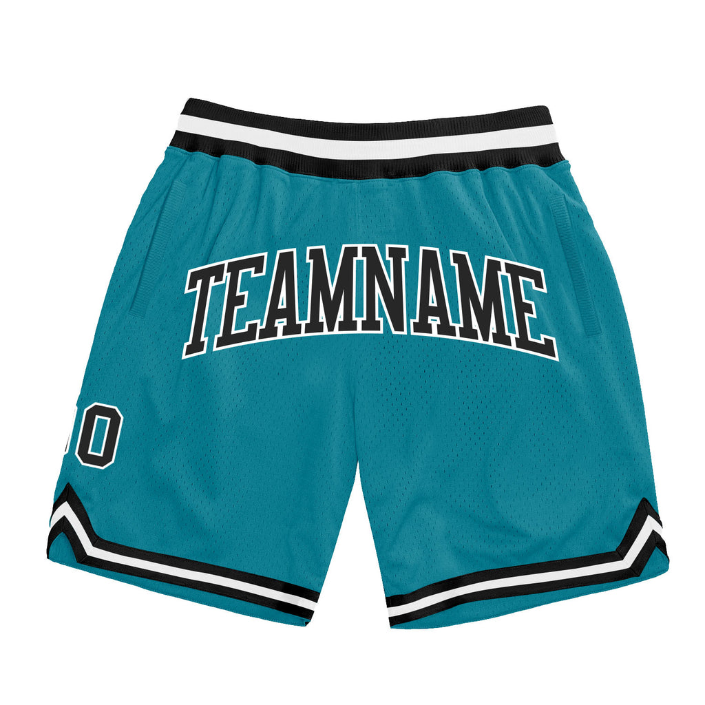 Custom Teal Black-White Authentic Throwback Basketball Shorts