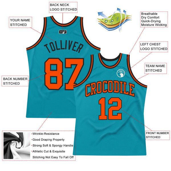 Custom Teal Orange-Black Authentic Throwback Basketball Jersey