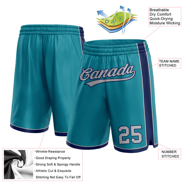 Custom Teal Gray-Navy Authentic Basketball Shorts