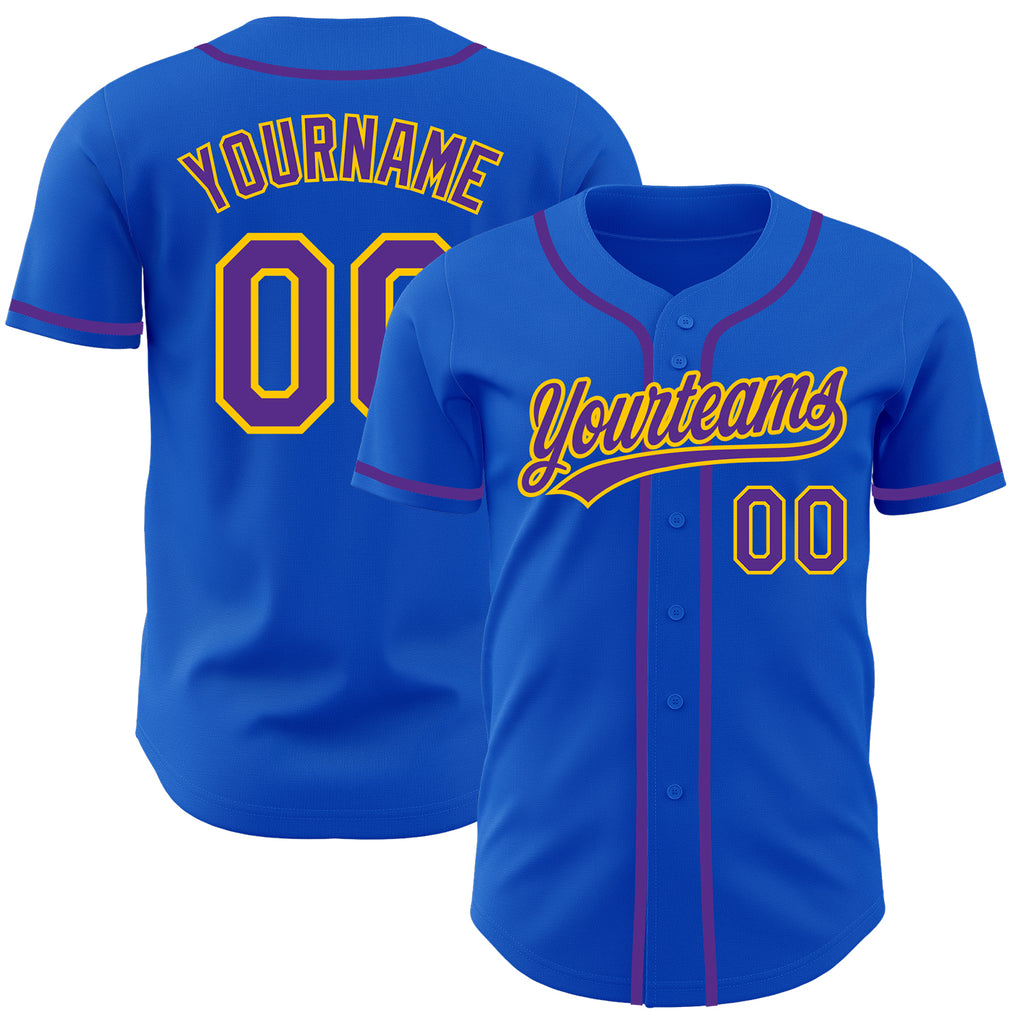 Custom Thunder Blue Purple-Yellow Authentic Baseball Jersey