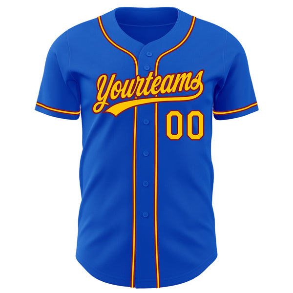 Custom Thunder Blue Yellow-Crimson Authentic Baseball Jersey