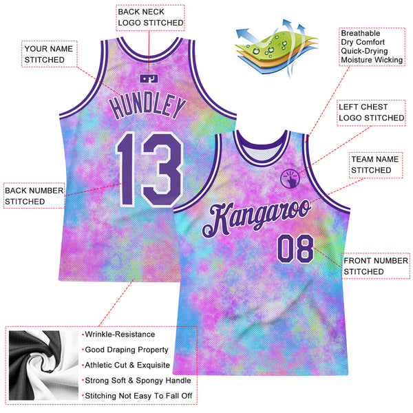 Custom Tie Dye Purple-White 3D Watercolor Gradient Authentic Basketball Jersey