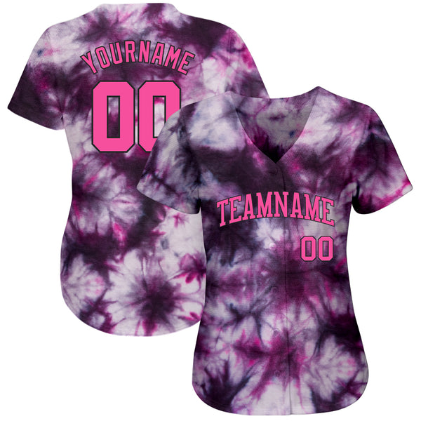 Custom Tie Dye Pink-Black 3D Authentic Baseball Jersey